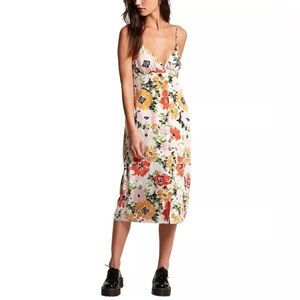 Volcom Surfbird Floral Slip Summer Dress Medium Button Front Strappy Midi NWT